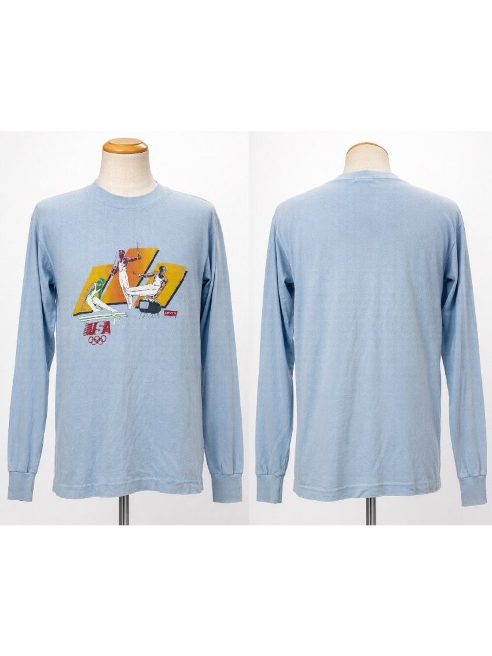 Vintage Levi’s USA Olympics Gymnastics Long Sleeve Shirt 80s Blue Made USA Small